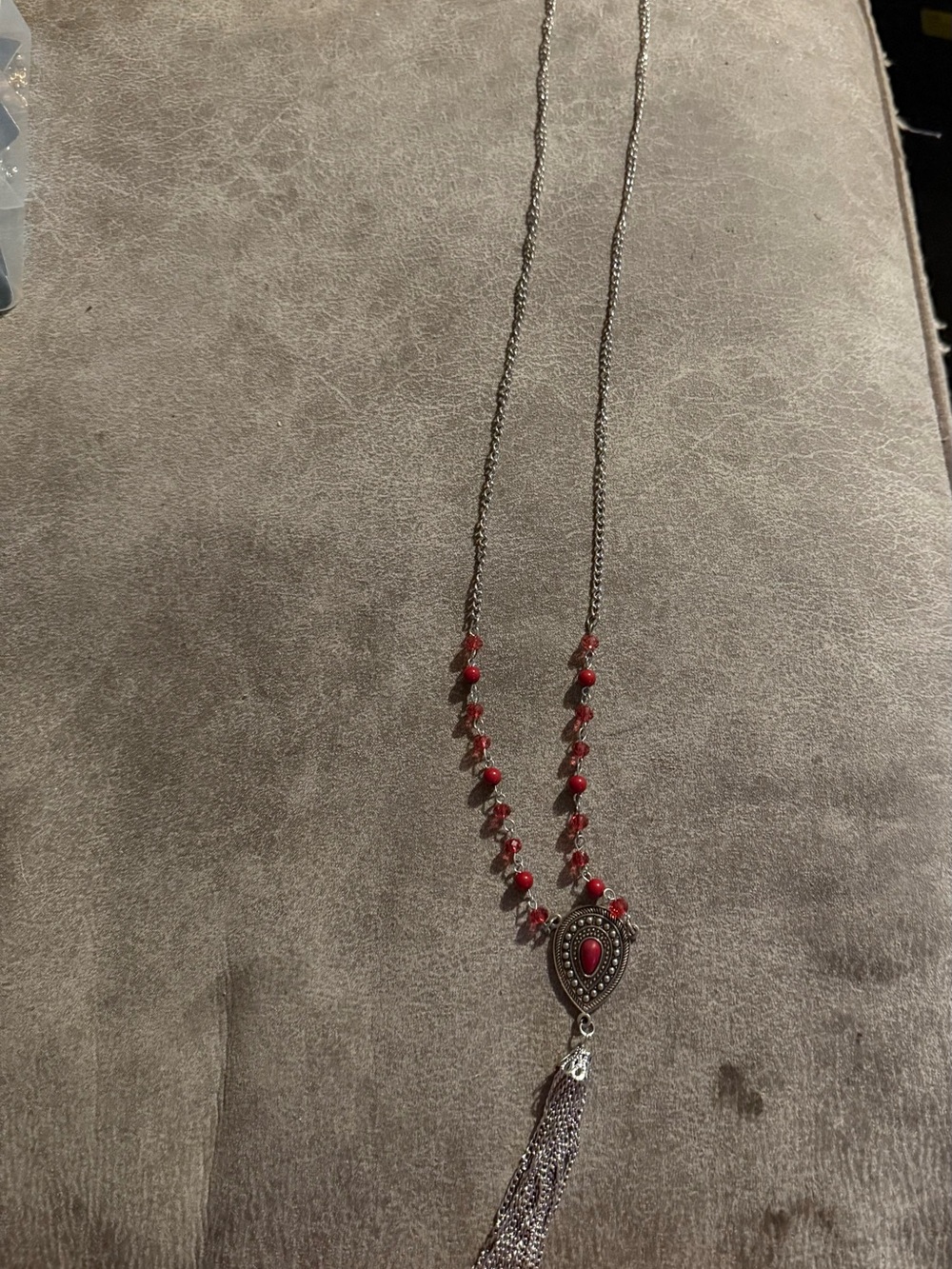 Bohemian Red Bead Tassel Pendant Necklace